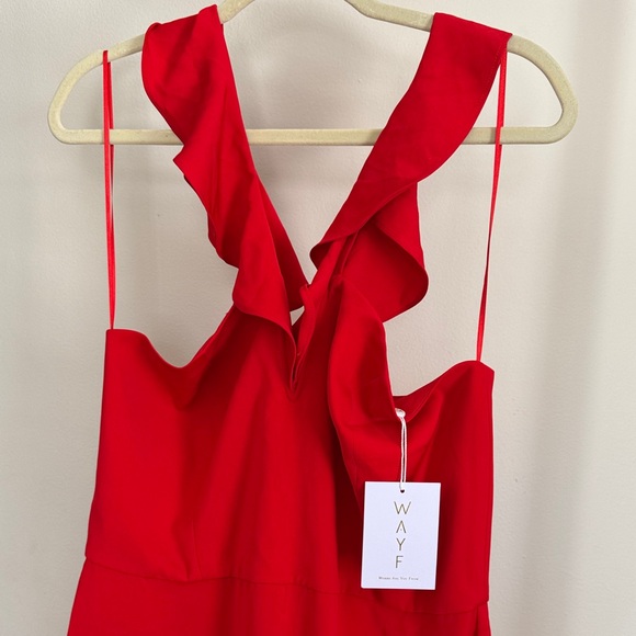 Wayf Red Ruffle-Strap Jumpsuit - Picture 2 of 7